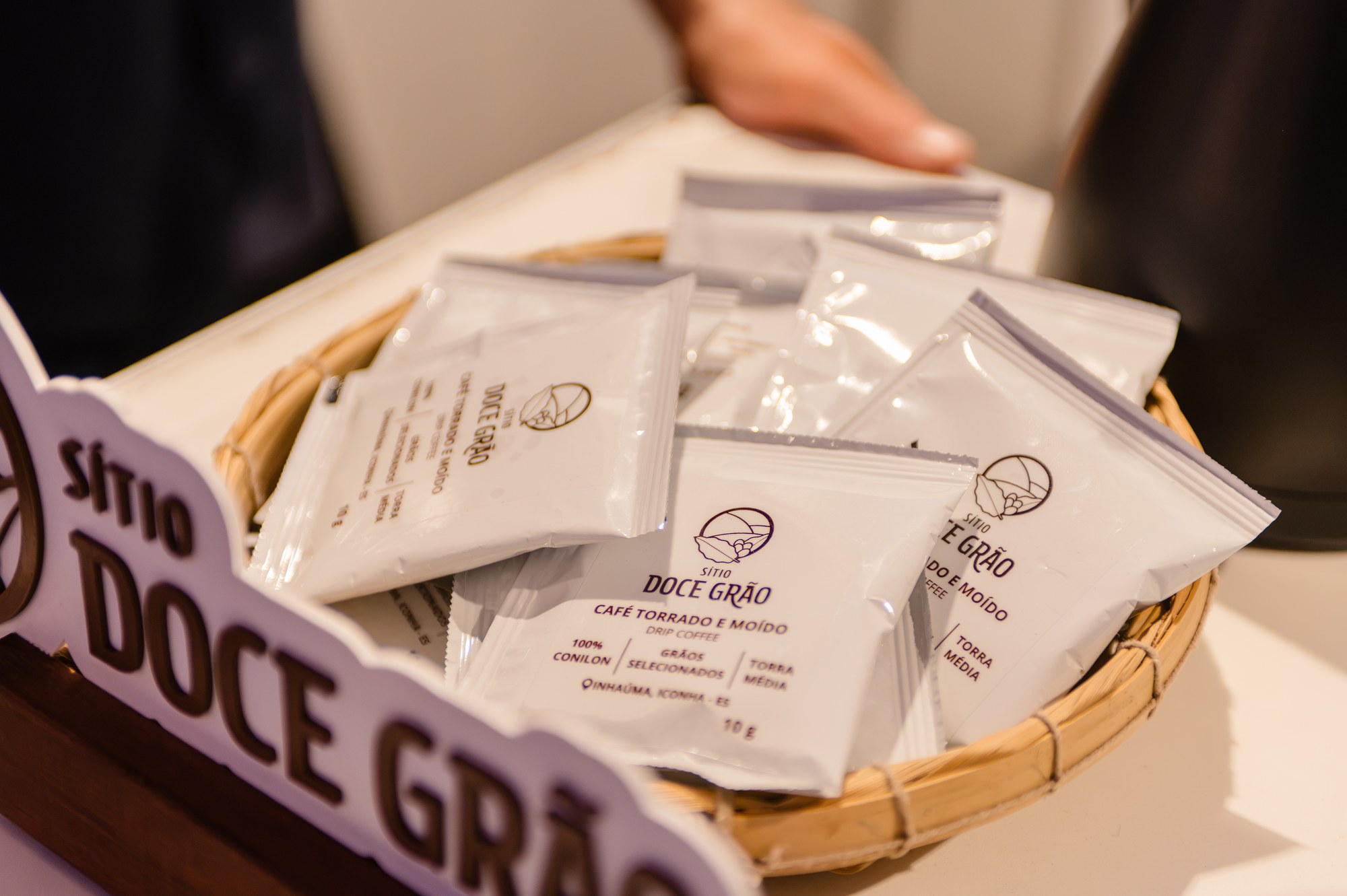 Produtos de café apresentados ao público.